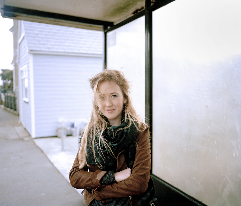 Connie, waiting at a bus stop in Mousehole